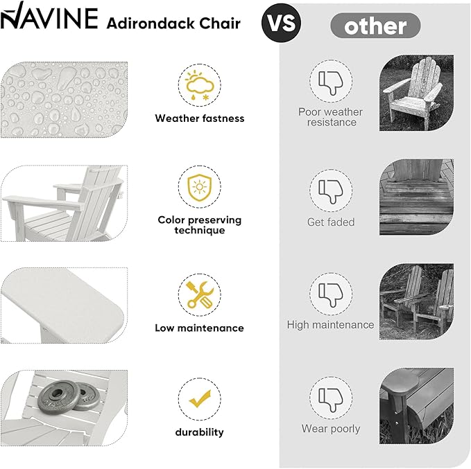 Adirondack Chair, HDPE Folding Adirondack Chair with Multifunctional Cup Holder, Weather Resistant Fire Pit Chair for porches, patios, patios, poolsides, Decks.