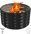 32 Inch Round Galvanized Fire Pit Ring/Fire Ring - Foldable and Perfect for Outdoor Gatherings and Campfires in The Yard/Garden/Park/Beach (Black+Gray, 2.7 FT Diameter+1.5 FT Tall)