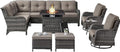 Belord Outdoor Sectional Furniture Sofa Set with Propane Fire Pit Table, Wicker Patio Conversation Set with 2 Swivel Rocker Glider Chairs Grey Cushion Perfect for Backyard Casual Gathering