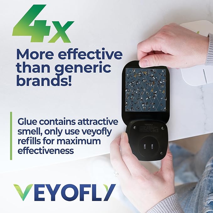 VEYOFLY Fly Trap Indoor, Fruit Fly Traps for Indoor, (1 Device + 3 Refills) Gnat Traps for House, Fly Catcher, Plug in Light Flying Insect Trap, Bug Light Killer, Fly Trap
