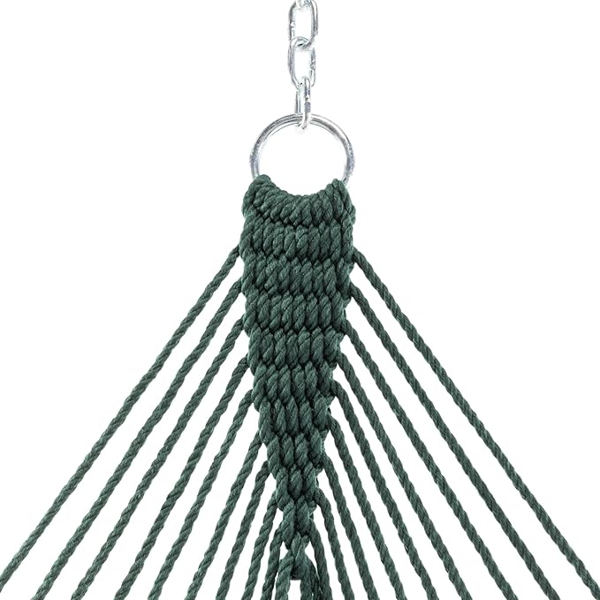 Original Pawleys Island Large Green DuraCord Rope Hammock – 13 ft. x 55 in., 2-Person, 450 lb Capacity, Oak Spreader Bar, Zinc-Plated Hardware, Handcrafted in The USA