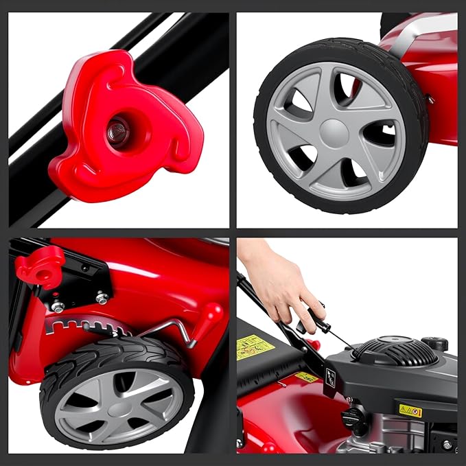 3-in-1 Self-Propelled Lawn Mower, 131cc Gas Engine, Push Mower with 50L Grass Catcher, Adjustable Cutting Height (25-75mm), Rear-Wheel Drive Lawn Mower for Easy Maneuvering (Red)
