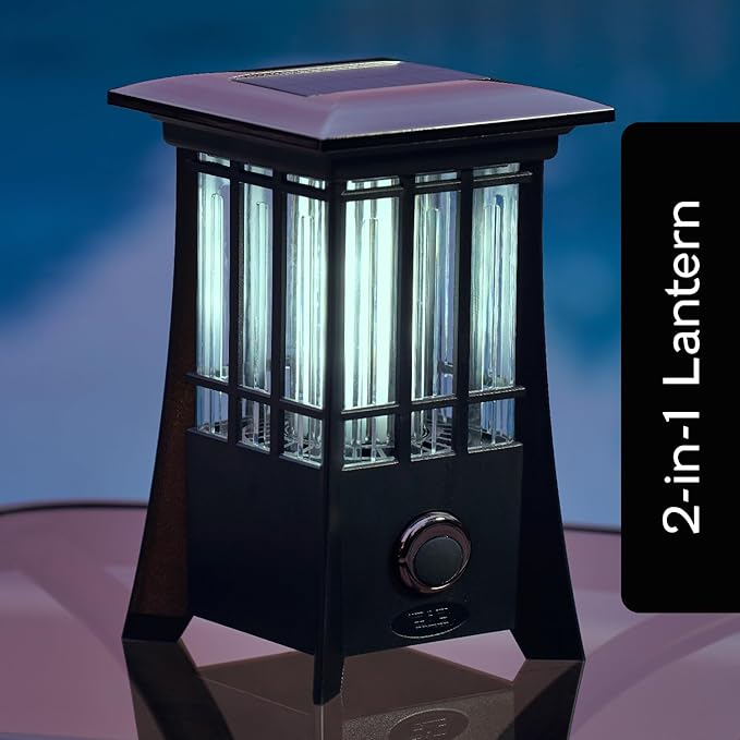 PIC Solar Bug Zapper, Cordless Patio Lantern, 600V Zapping Grid, 2 In 1 Light Mode with LED Flame Effect, Wide 1/2 Acre Coverage, Weatherproof, Auto On/Off, Showstopping Fly Trap Design, Pack of 2