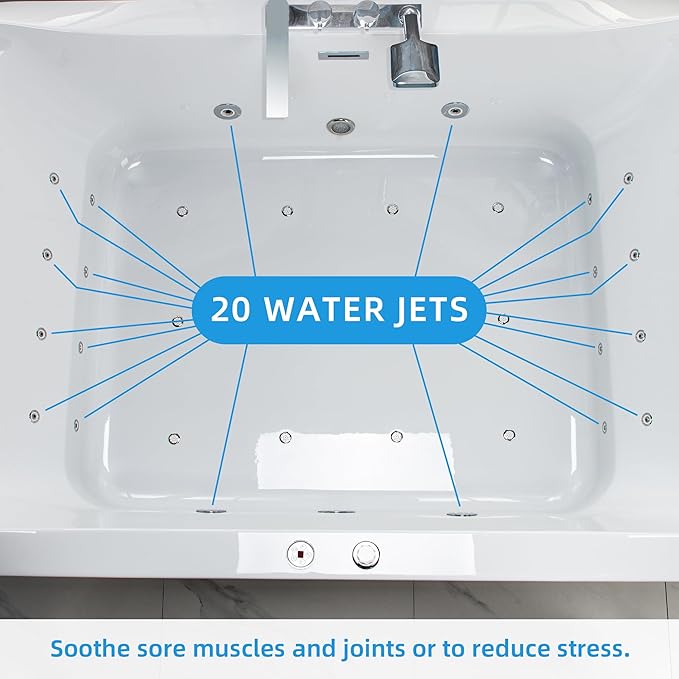 WOODBRIDGE 70-7/8"L x 47-1/4"W 2 Person Freestanding Hydrotherapy Whirlpool and Air Bath Heated Soaking Combination Massage Tub with Adjustable Speed Air Blower and Display Control Panel, B0091