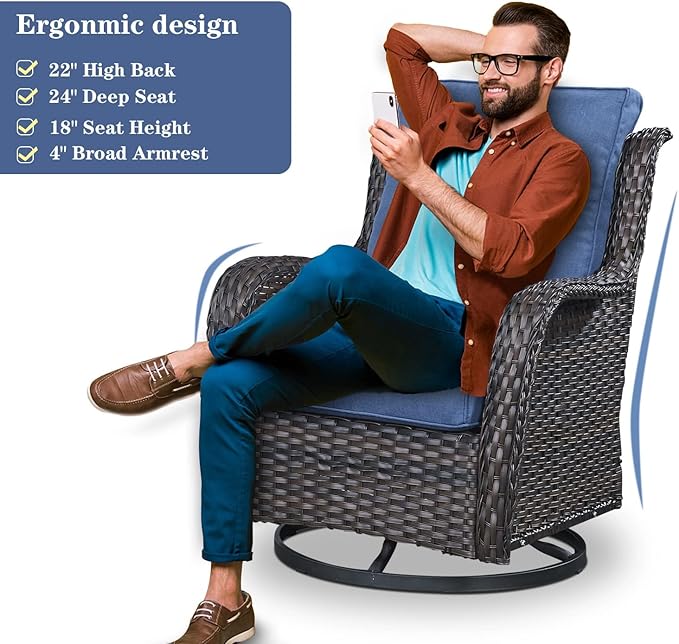 Belord Outdoor Patio Furniture Set - 7 Piece Brown Wicker Conversation Patio Furniture Set All Weather Swivel Chairs with Ottoman and Loveseat Glider Chair for Deck Balcony Backyard
