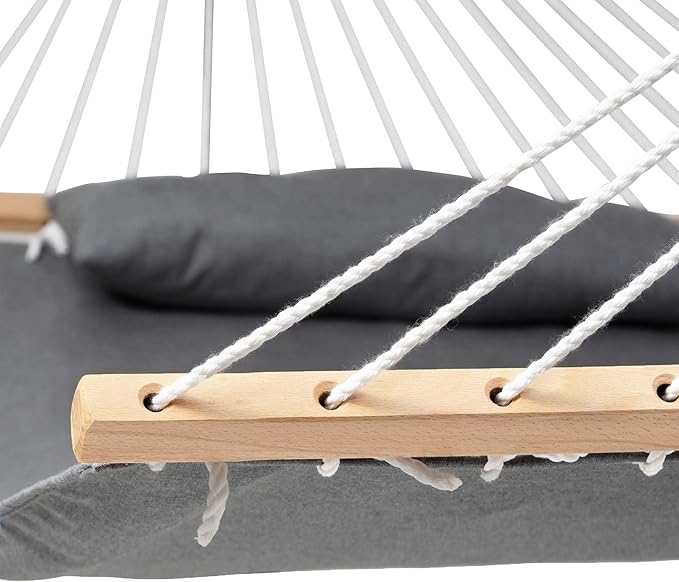 Lazy Daze Hammocks 12 FT Sunbrella Fabric Hammock not Fading with Spreader Bars and Free Pillow Fits for 2 Persons, All Weather and Fade Resistant for Patio Yard, 450 lbs Capacity, Cast Slate