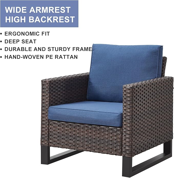 HUMMUH 5 Piece Patio Furniture Outdoor Bistro Set All-Weather Wicker Outdoor Chairs with Ottomans End Table for Patio,Porch,Garden,Backyard