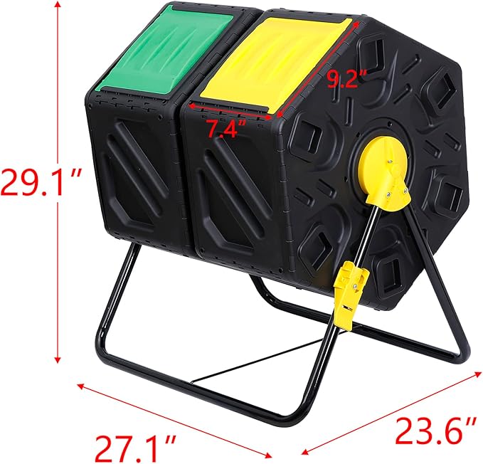 Nouva 37 Gallon Compost Bin Dual Chamber Composter Tumbler Rotating Chamber Garden Composter Bin with 2 Sliding Doors Steel Frame Outdoor Kitchen Garden Yard