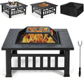 Giantex 32" Outdoor Fire Pit, 3 in 1 Square Wood Burning Fire Table, Multifunctional Firepit for Outside Patio Backyard Porch Garden, Bonfire Stove Fireplace with Rain Cover for Picnic, Camping