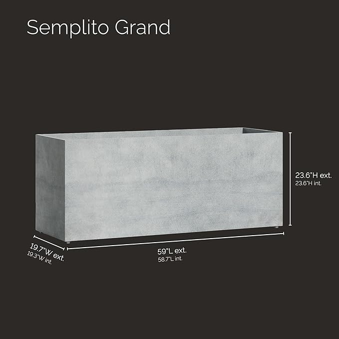 Semplito Grand Rectangular Planter – Concrete Stone Finish – Fiberglass Indoor/Outdoor, Weather-Resistant XL Planter (59" L x 19.7" W x 23.6" H Exterior, 58.7" L x 19.3" W Interior)