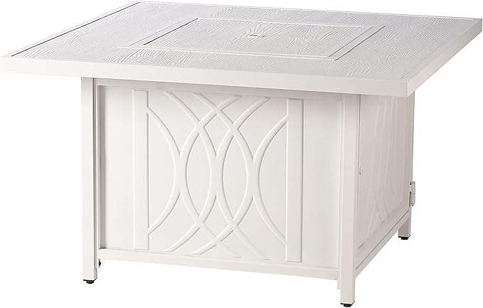 Square 42 in. x 42 in. Aluminum Propane Fire Pit Table with Glass Beads, Two Covers, Lid, 57,000 BTUs in White Finish