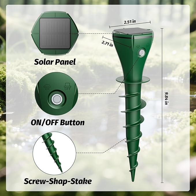 8 Packs Mole Repeller for Lawns，Solar Powered Vole Repellent Ultrasonic Pest Control Stake, Waterproof Sonic Pulse Deterrent for Gopher Vole Snake in Lawn, Garden & Yard