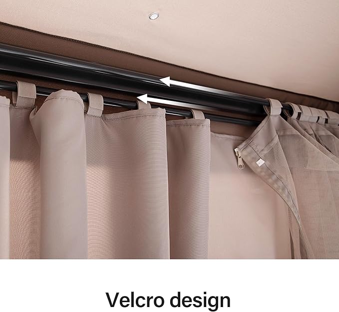 LAUSAINT HOME Gazebo Privacy Curtain 10'x10' with Zipper and 4-Panels Side Wall Universal Replacement for Backyard, Garden, Lawn, Khaki