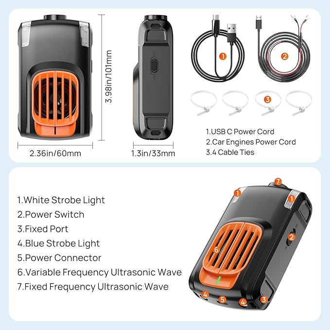 2 Pack Rodent Repellent for car Engines, Ultrasonic Rat Pest Repellent for Car Under Hood, Plug-in Powered, Keep Mouse and Mice Away from Car, Vehicle, RV, Garage, Barn (Unscented x2)