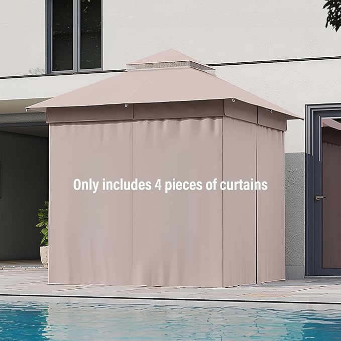 LAUSAINT HOME Gazebo Privacy Curtain 8'x8' with Zipper and 4-Panels Side Wall Universal Replacement for Backyard, Garden, Lawn, Khaki