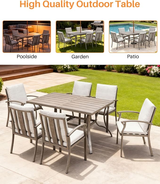 SEEHILL Outdoor Dining Chairs Set of 2, High Backrest Patio Chairs Set with Thick Cushion, All Weather Aluminum Patio Dining Chairs, Patio Furniture Set for Garden, Backyard, Deck, Pool, Limed Oak