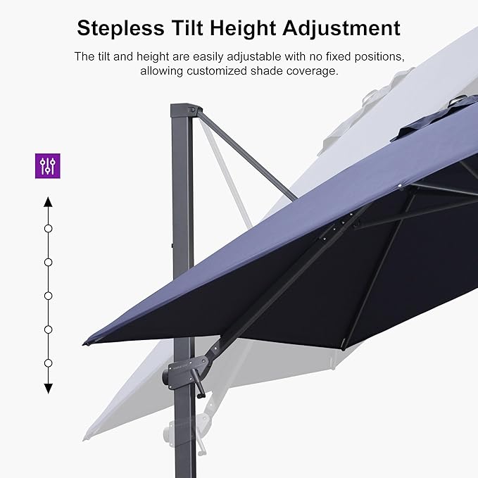 PURPLE LEAF 10' × 13' Patio Cantilever Umbrella with Base Outdoor Rectangle Adjustable Offset Umbrellas with 360-degree Rotation and 8 Heavy Duty Metal Ribs for Garden Deck Pool Navy Blue