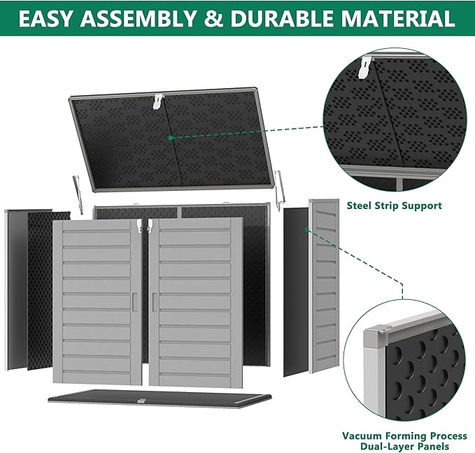 Uhomepro 4.6 Ft. X 4.1 Ft Outdoor Horizontal Storage Shed, Resin Storage Shed with Double Lockable Doors, Ideal for Garbage Can Storage and Garden Tools, Strong Water Resistance