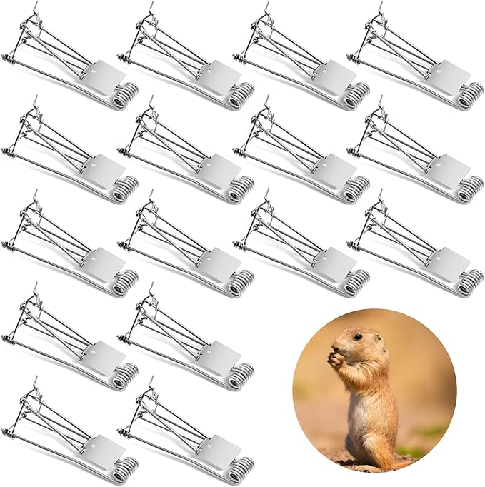 Qualirey 16 Pcs Outdoor Gopher Trap Easy Set Mole Trap Weather Resistant Gopher Killer Vole Killer for Lawn Garden Farm (Silver)