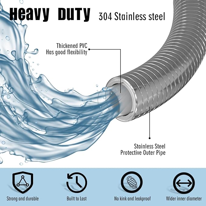 Stainless Steel Garden Hose 5FT, Perfect RV Accessory, Drinking Safe, Highly Flexible & Durable, Female to Male(Silver)
