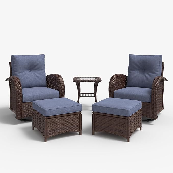 LayinSun 5 Pieces Outdoor Patio Furniture Set, Rattan Wicker Sectional Swivel Rocker Chairs Sets