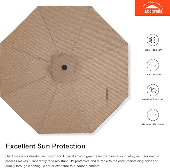 ABCCANOPY OLEFIN® 5-Year No Fading 9FT Patio Umbrella, Outdoor Table Umbrella with 8 Sturdy Ribs for Deck, Backyard, Yard (Khaki)