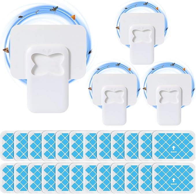 Qualirey 4 Pack Fruit Fly Traps for Indoors, Plug in Fly Trap Indoor with UV Light, Flying Insect Trap Mosquito Catcher Killer for Gnat, Moth, Flies with 24 Pcs Glue Boards