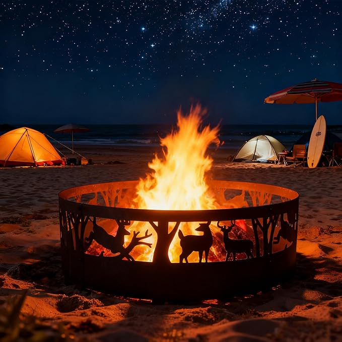 Fire Pit Ring: 36 X 12 in Large Metal Smokeless Heavy Duty Black Anti-Rust Coating Portable for Outdoor Camping Garden Wood Burning Keep Warm with Air Vent for Men