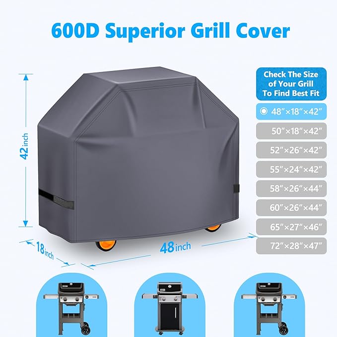 HomWanna Grill Cover 48 Inch - Superior BBQ Cover for Weber Spirit 2 Gas Grill - 600D Outdoor Barbecue Cover Heavy Duty Waterproof for Weber Spirit II 200 Series, Spirit 200 and Spirit II E210 Grill