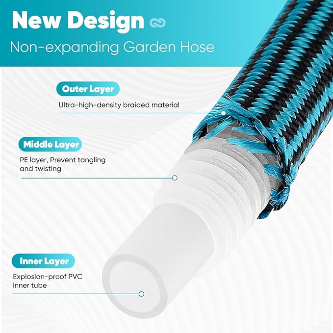 Garden Hose 100ft, Non-Expanding Water Hose Ultra Lightweight, Kink-Free, Sturdy, Flexible, Abrasion Resistant Hose for Yard, Lawn, Outdoor, Marine and Camper
