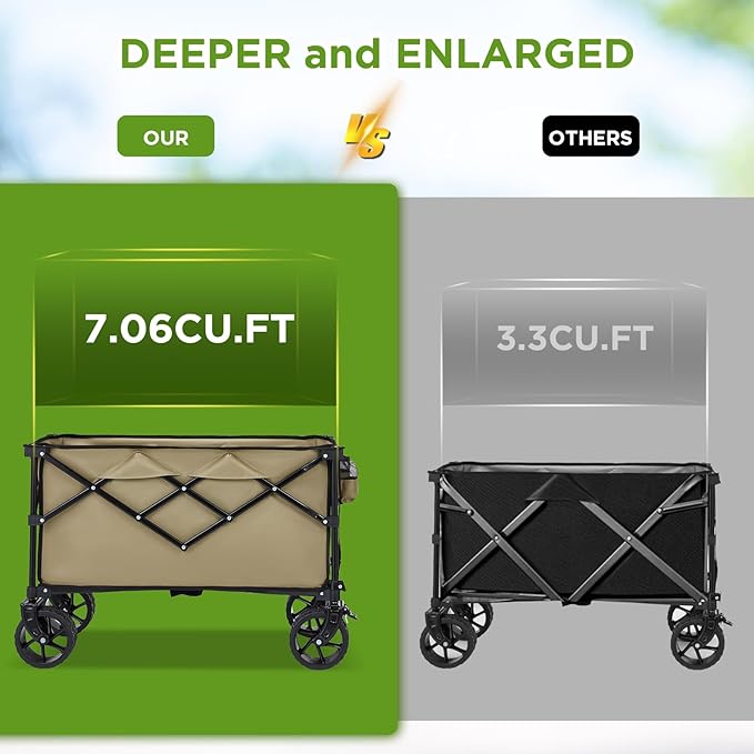 Bezseller Collapsible Wagon 400lbs, Wagons Carts Foldable, Beach Carts with Big Wheels for Sand, Heavy Duty Wagon, Utility Folding Cart with All-Terrain Wheels, Garden Carts Sports Beach, Khaki