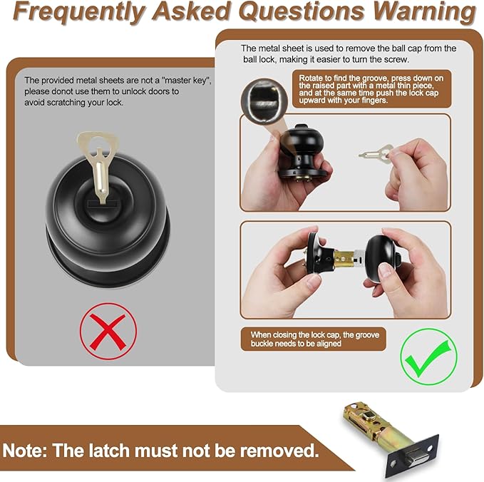 RAZCC Privacy Door Knobs, 2 Pack Matte Black Door Knobs with Lock, Bed and Bath Door Knob Interior Keyless Locksets, Round Door Handles Reversible for Left Right Handed Doors