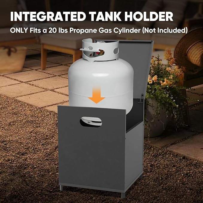 35'' Outdoor Propane Fireplace with Tank Storage, CSA Certified 50,000 BTU Patio Firepit with Dust Cover for Garden, Backyard and Balcony, Gray/Beige
