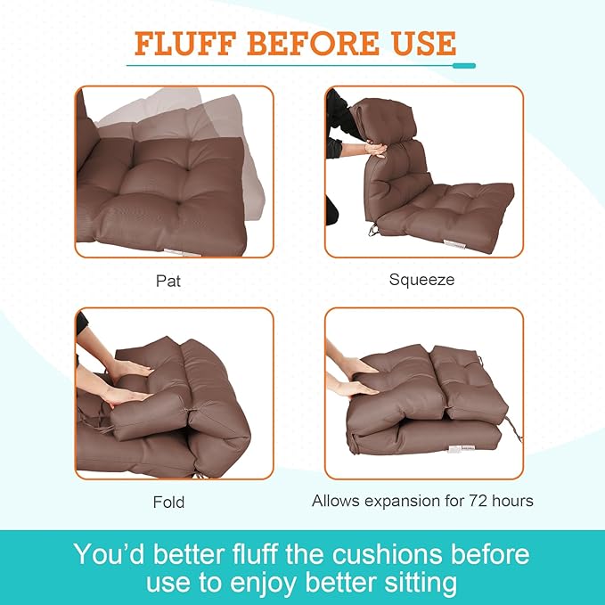 EAGLE PEAK Tufted Outdoor/Indoor High Back Patio Chair Cushions, Set of 2, 46'' x 22'', Brown