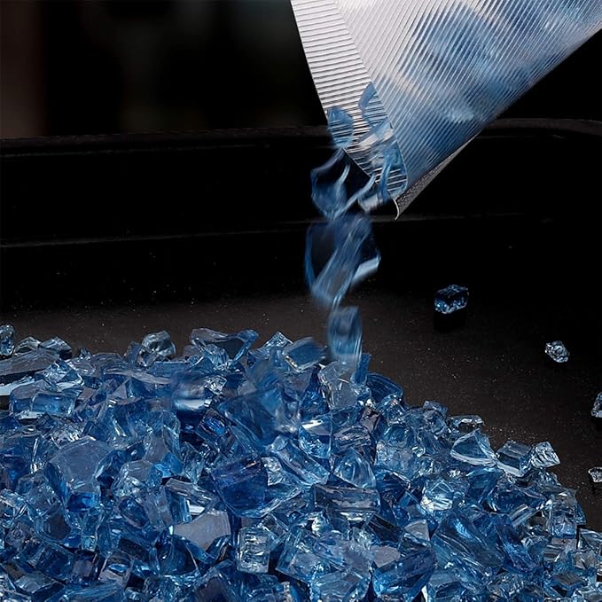 Onlyfire 10 pounds Fire Glass for Propane Gas Fire Pit, 1/4-Inch High Luster Fireplace Glass Rocks for Fire Pit Table, Pacific Blue