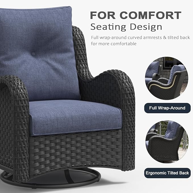 LayinSun 7 Pieces Outdoor Patio Furniture Set, Rattan Wicker Sectional Swivel Rocker Chairs Sets with Ottomans, Swivel Glider Chairs and Coffee Table
