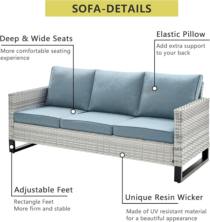 HUMMUH 7 Piece Patio Furniture Set Outdoor Sectional Sofa,High Back Patio Swivel Glider Chairs with Ottomans Coffee Table for Porch,Garden,Backyard…