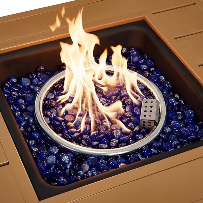 44" Gas Fire Pit Table, Table Top Firepit, 50000 BTU Gas Fire Pits for Outside Patio, Propane Fire Pit with Storage Space and Wine Glass Holder for Outdoor, Deck, Red
