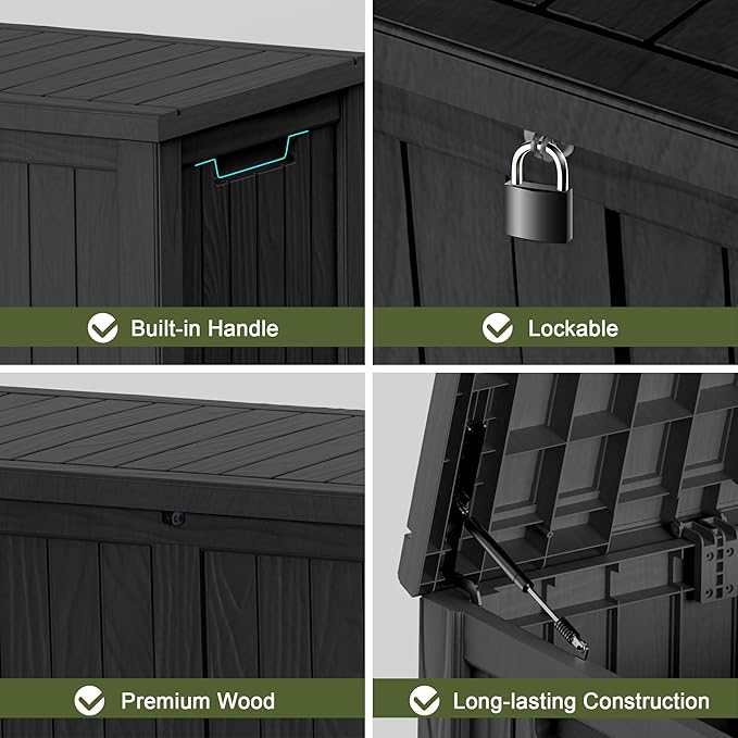 150 gallon Deck Boxes Resin Material Outside Storage Box Large Storage Bins with Lids Deck Boxes Outdoor Waterproof for Outdoor Use(Black,150 Gallon)