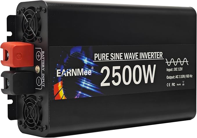 Power Inverter 2500 Watt,Vehicles 12V to 110V Converter 2500w,Power Adapter,Pure Sine Wave Inverter for Car,RV,Solar,Truck,Camping Gear,with LCD Display