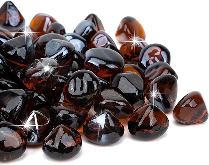 onlyfire 10-Pounds Fire Glass Diamonds for Propane Fire Pit, 1 Inch Reflective Firepit Glass Rocks Stones for Gas Fireplace and Fire Pit Table, Amber