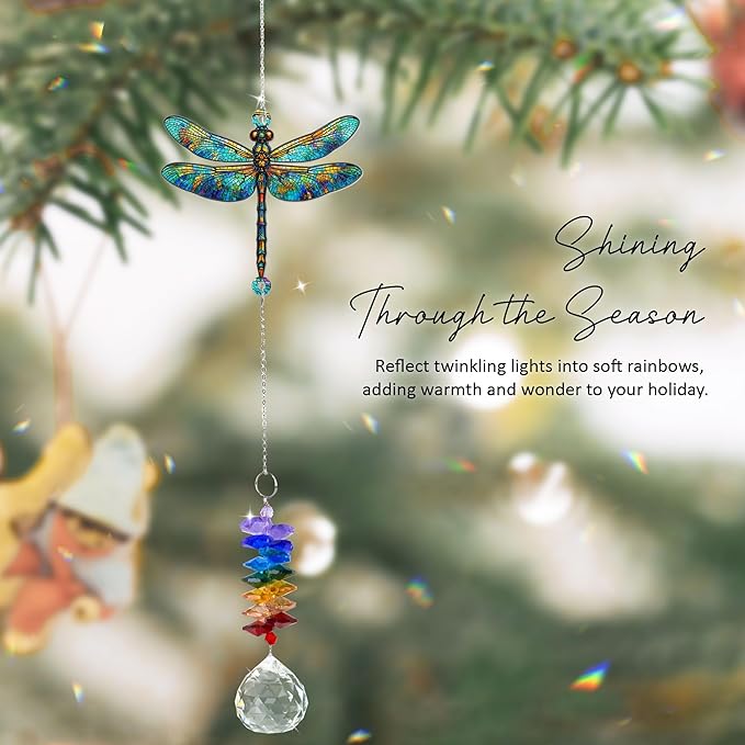 GIFTELIX Christmas Ornaments - Dragonfly Gifts - Dragonflies Decor - Christmas Birthday Gifts for Women, Men - Dragonfly Suncatcher - Remembrance Ornament - Rainbow Maker - Hanging Decor