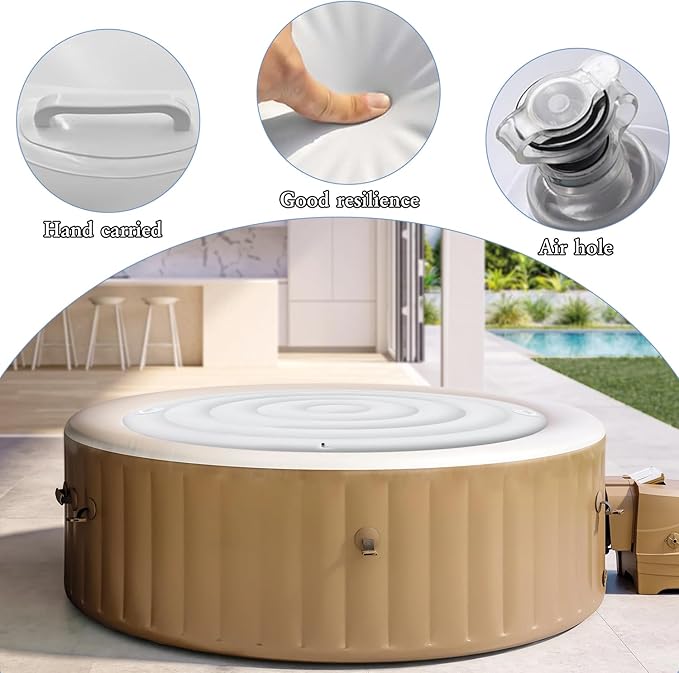 4.75 FT Inflatable Hot Tub Cover with Handle,Energy Saving Lid for Round Hot Tub,Outdoor Inflatable Hot Tub,Inflatable Insert Insulated Lid Replacement