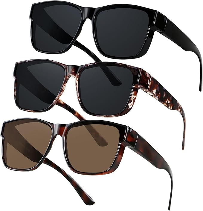 ANDWOOD Fit Over Glasses Polarized Sunglasses for Women Men Oversized Square Shades UV400 Protection
