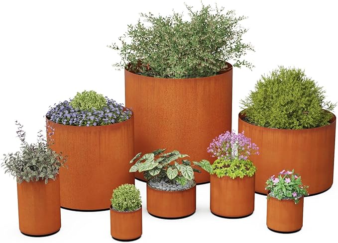 Plantercraft Corten Steel Planters Large Round 36x24 Inch | Extra Large Outdoor Planters for a Modern Patio & Garden | Heavy Duty Metal Planter