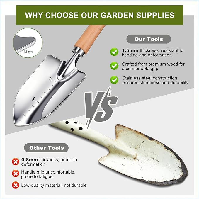 Kynup Garden Tools, Gardening Gift 7 Piece for Women, Gardening Tool Kit Ideal Hand Tool, Thickened Stainless Steel, Rust-Proof, Garden Set Supplies, Essentials, Garden Stuff