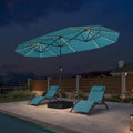 PURPLE LEAF 13ft Patio Market Umbrella with Solar LED and Base Double-Sided Rectangle Outdoor Table Sun Umbrellas with Crank for Pool Beach Deck Backyard Turquoise Blue