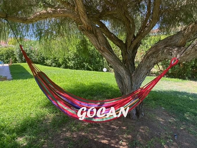 GOCAN Brazilian Double Hammock 2 Person Extra Large 220x160cm Total Length 330cm Load 500lb Canvas Cotton Hammock for Patio Porch Garden Backyard Lounging Outdoor and Indoor(Rainbow) XXL