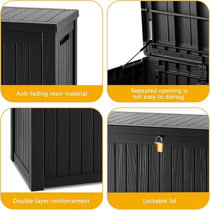 150 Gallon Deck Box, Resin Outdoor Indoor Waterproof Storage Box, Lockable Storage Box With Handle for Patio Furniture - Garden Tools - Swimming Pool Tools UV-Resistant, Black