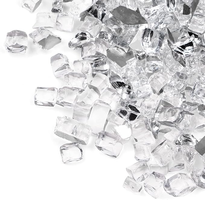GASPRO 20 lbs Clear Fire Glass for Fire Pit Table, Reflective Gas Fireplace Glass Rocks, Gorgeous, 1/2 Inch